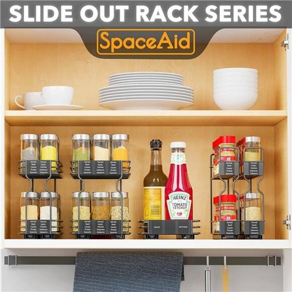Spice Rack Organizer for Cabinet, 5.2"W x10.75"D x10"H, 2 Drawers 2-Tier - Picture 2 of 6